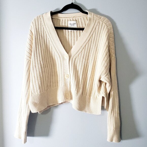 Abercrombie & Fitch Sweaters - Abercrombie & Fitch Cropped Ribbed Cardigan Cream Preppy Y2K Style Sweater   S